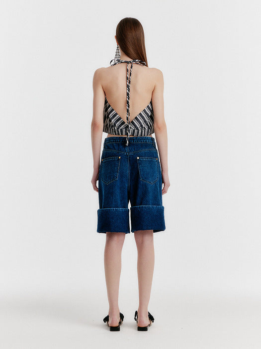Eenk Yoco Turn-up Denim Shorts - Blue