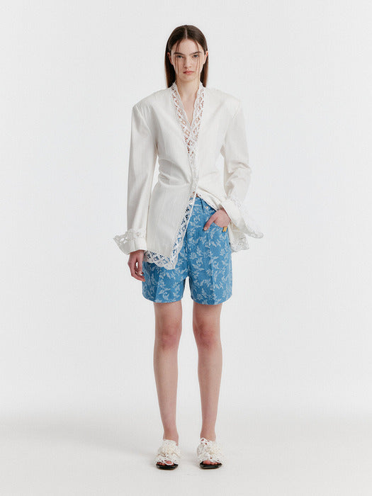 [EENK] Yessy Jacquard Denim Shorts