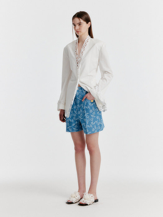 [EENK] Yessy Jacquard Denim Shorts