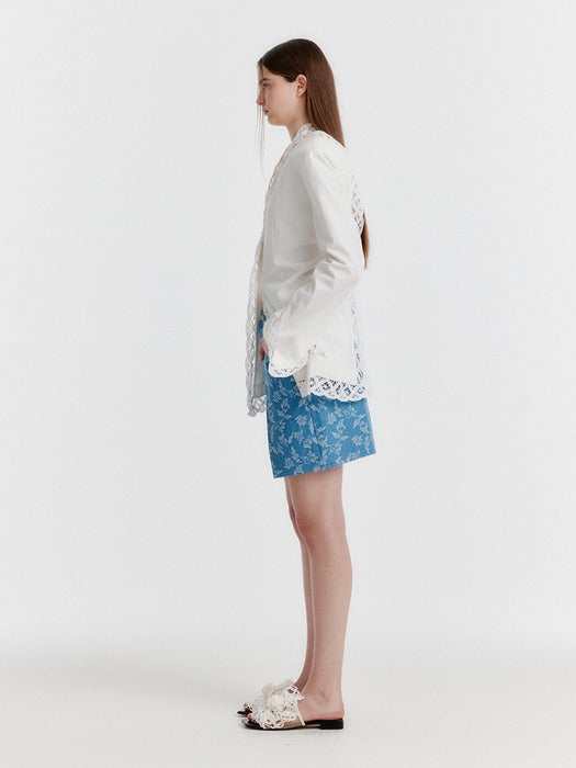 [EENK] Yessy Jacquard Denim Shorts