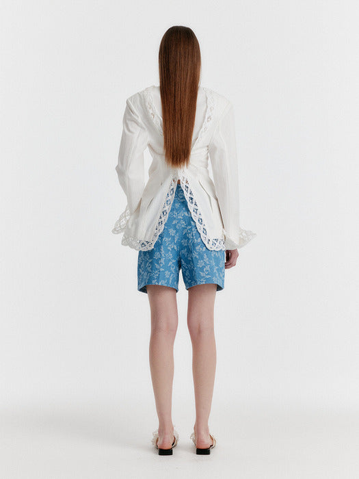 [EENK] Yessy Jacquard Denim Shorts