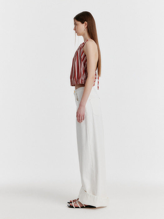 Eenk Yico Turn-up Wide Denim Pants - White