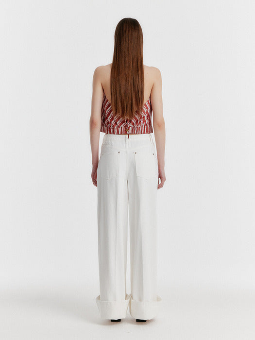 Eenk Yico Turn-up Wide Denim Pants - White