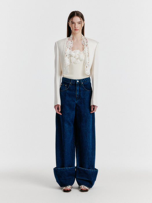 Eenk Yico Turn-up Wide Denim Pants - Blue