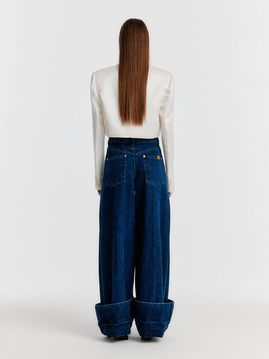 Eenk Yico Turn-up Wide Denim Pants - Blue