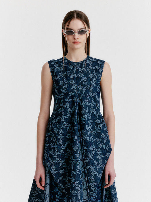 Eenk Yimi Jacquard Denim Sleeveless Top - Navy