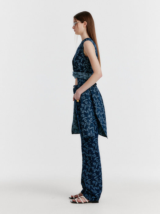 Eenk Yimi Jacquard Denim Sleeveless Top - Navy