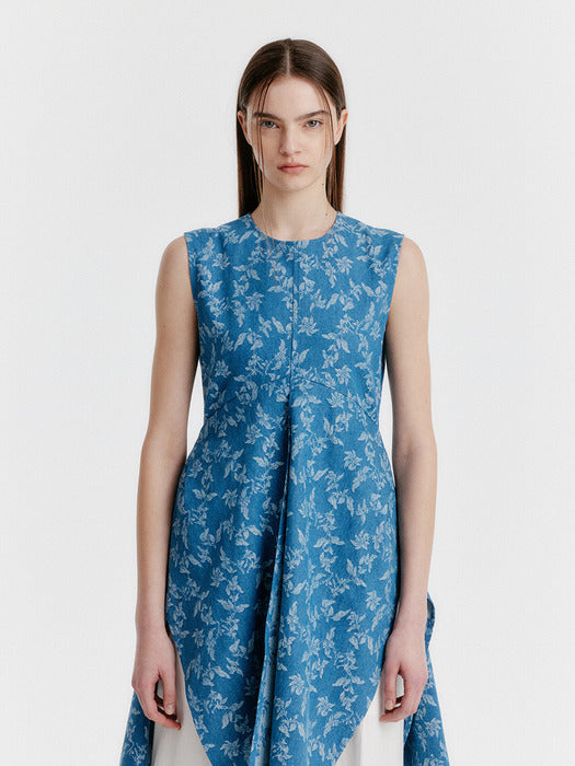 Eenk Yimi Jacquard Denim Sleeveless Top - Blue