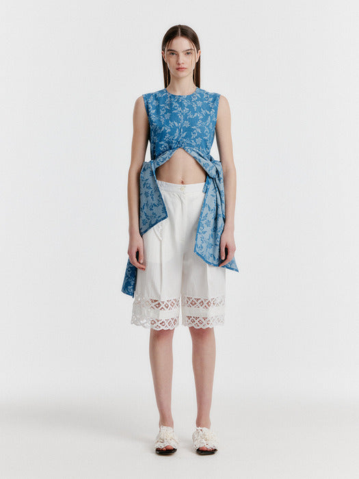 Eenk Yimi Jacquard Denim Sleeveless Top - Blue