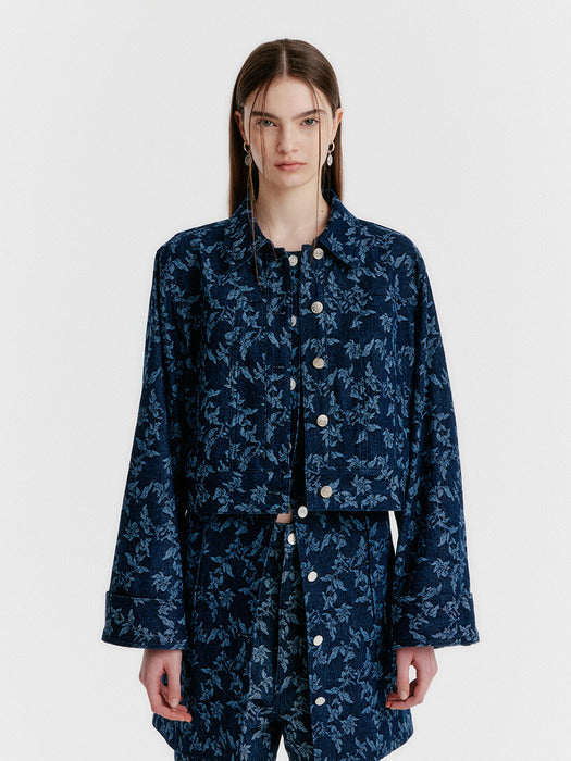 Eenk Yini Cropped Denim Jacket - Navy