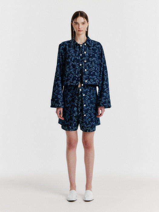 Eenk Yini Cropped Denim Jacket - Navy