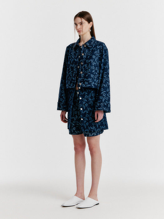 Eenk Yini Cropped Denim Jacket - Navy