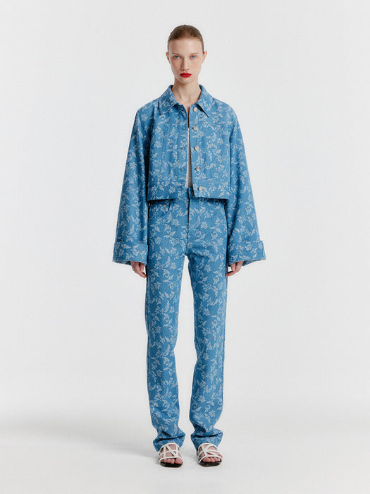 Eenk Yini Cropped Denim Jacket - Blue