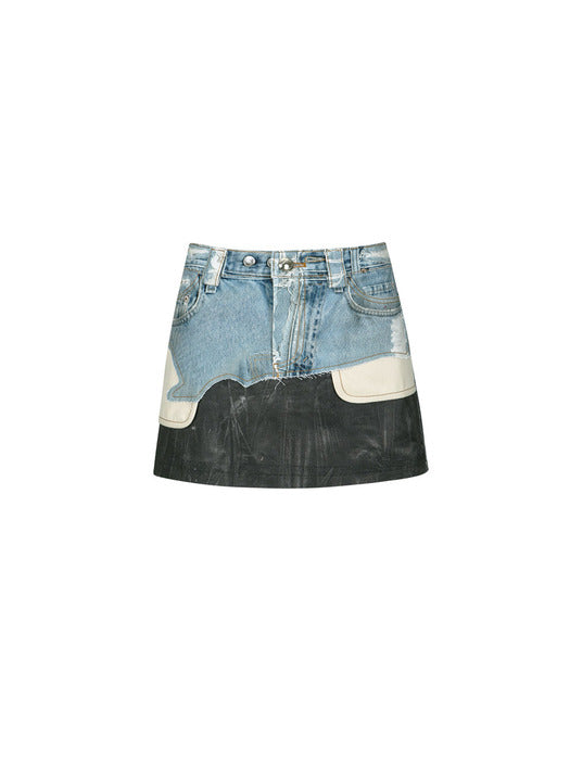 [andersson bell] FAUX-DENIM& LEATHER PRINTED MINI SKIRT apa722w(DENIM/BLACK)