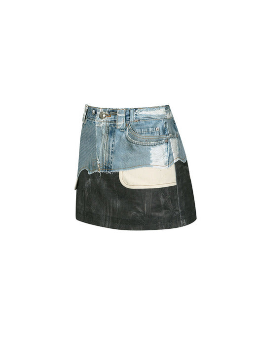 [andersson bell] FAUX-DENIM& LEATHER PRINTED MINI SKIRT apa722w(DENIM/BLACK)