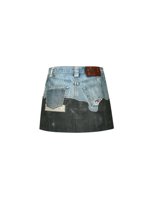 [andersson bell] FAUX-DENIM& LEATHER PRINTED MINI SKIRT apa722w(DENIM/BLACK)