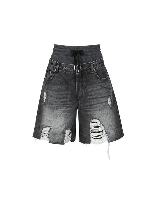 [andersson bell] DENNY SWEAT WAIST DAMAGED SHORTS apa718w(WASHED BLACK)