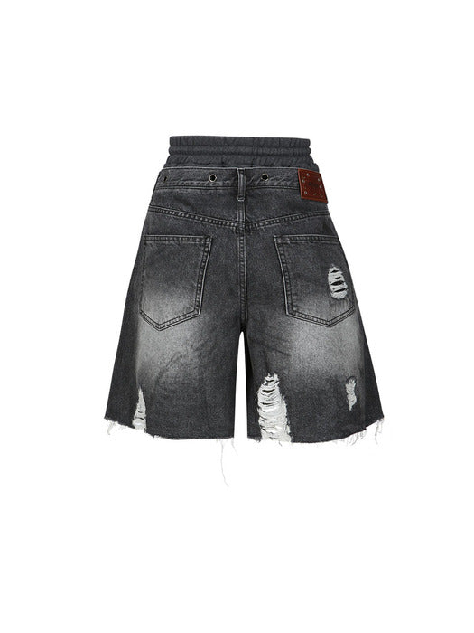 [andersson bell] DENNY SWEAT WAIST DAMAGED SHORTS apa718w(WASHED BLACK)
