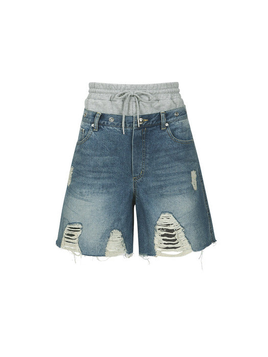 [andersson bell] DENNY SWEAT WAIST DAMAGED SHORTS apa717w(WASHED BLUE)