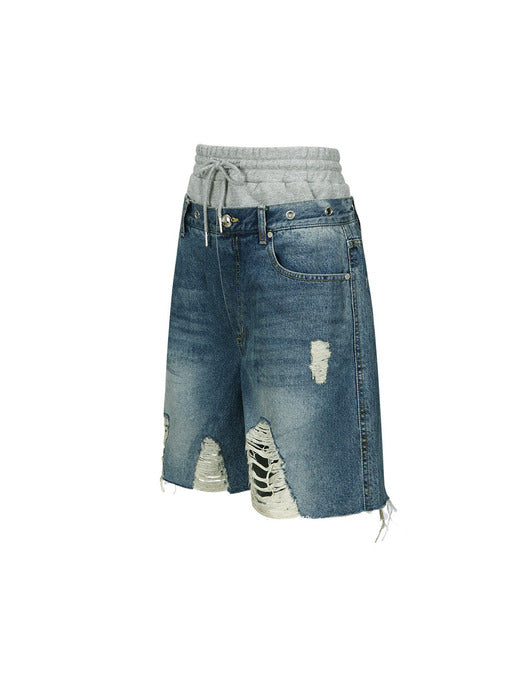 [andersson bell] DENNY SWEAT WAIST DAMAGED SHORTS apa717w(WASHED BLUE)