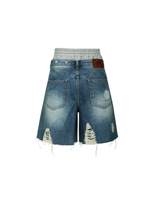 [andersson bell] DENNY SWEAT WAIST DAMAGED SHORTS apa717w(WASHED BLUE)