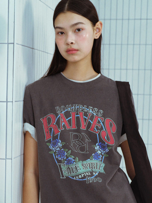 [raive] Vintage Rose Graphic T-shirt VW4SE027_3color