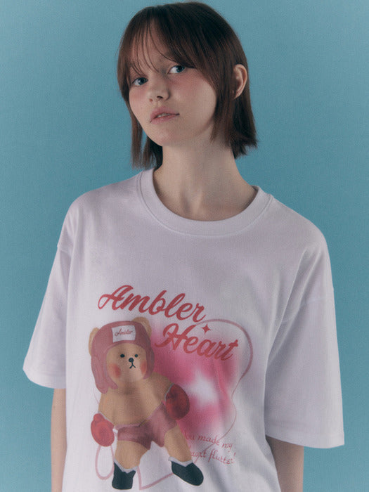 [ambler] Heart racing Over fit T-Shirts AS1109 (White)