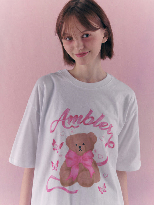 [ambler] Balletcore Bear Over fit T-Shirts AS1110 (White)