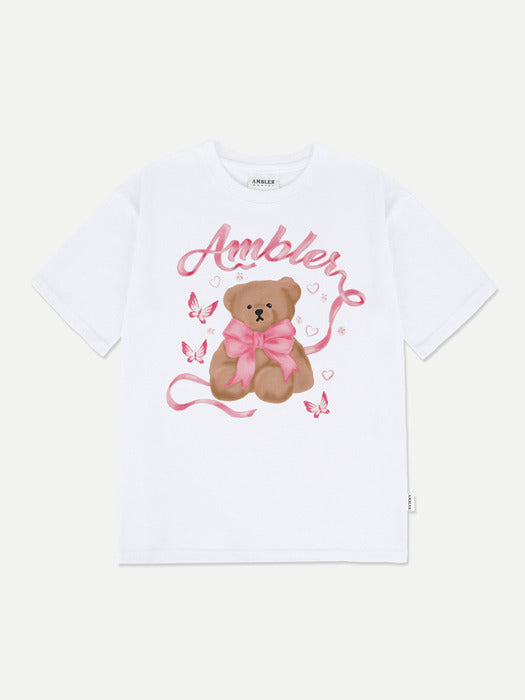[ambler] Balletcore Bear Over fit T-Shirts AS1110 (White)