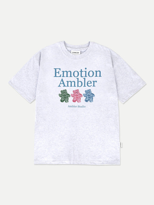 [ambler] Emtion Bear Over fit T-Shirts AS1111 (White-Melange)
