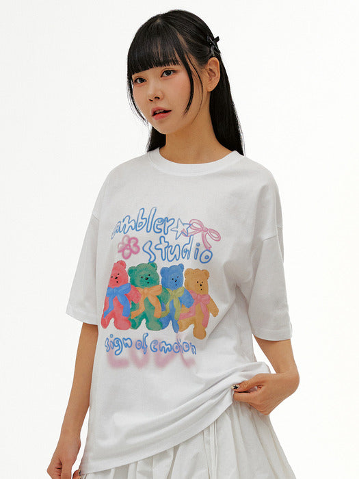 [ambler] Four emotion Over fit T-Shirts AS1113 (White)