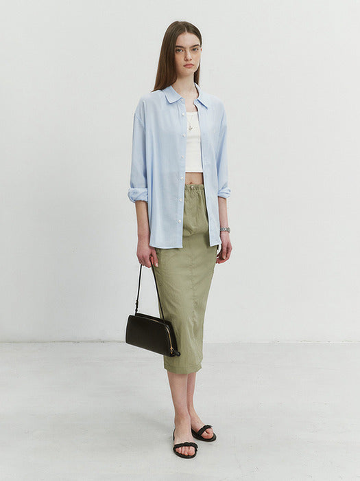 [dunst] H-LINE PAPERY LONG SKIRT LIGHT KHAKI_UDSK4B221K1