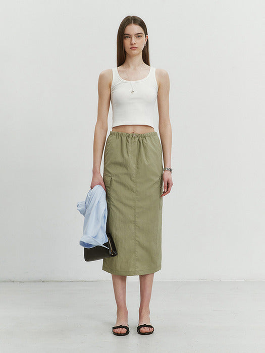 [dunst] H-LINE PAPERY LONG SKIRT LIGHT KHAKI_UDSK4B221K1