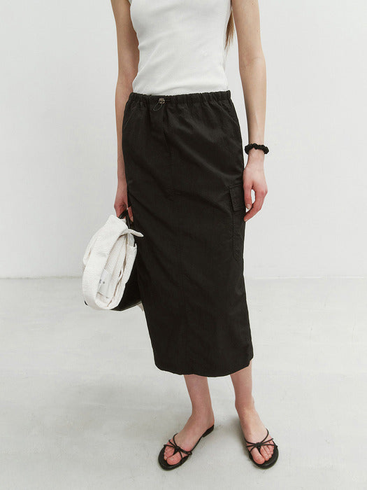 [dunst] H-LINE PAPERY LONG SKIRT BLACK_UDSK4B221BK