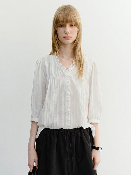 [dunst] Jane Frill Blouse WHITE_UDBL6B222WT