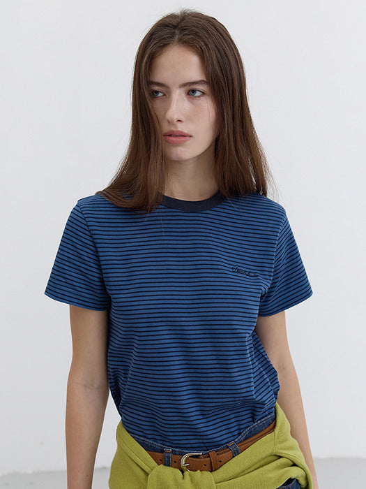 [dunst] ESSENTIAL STRIPE LOGO T-SHIRT BLUE NAVY STRIPE_UDTS5B232B2