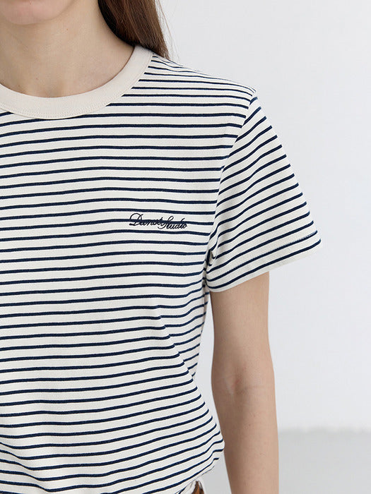 [dunst] ESSENTIAL STRIPE LOGO T-SHIRT CREAM NAVY STRIPE_UDTS5B232CR