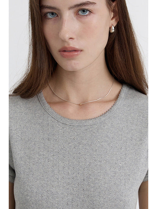 Dunst Essential Slim-Fit Crochet Top Melange Grey