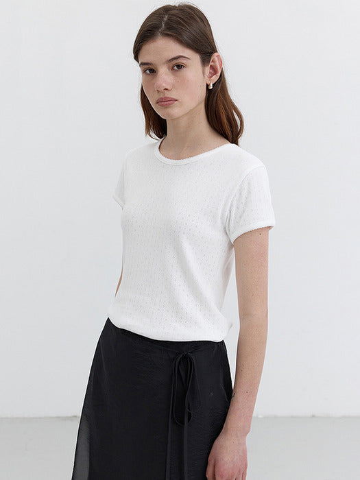 [dunst] ESSENTIAL SLIM-FIT CROCHET TOP WHITE_UDTS5B224WT