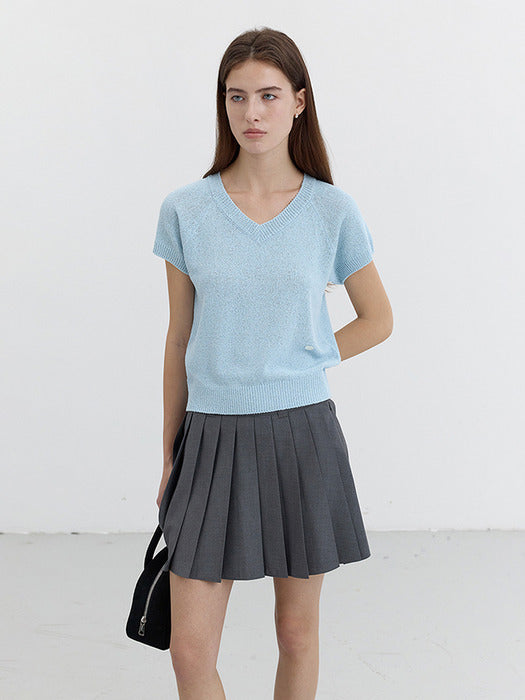Dunst Summer Linen V-Neck Knit Blue