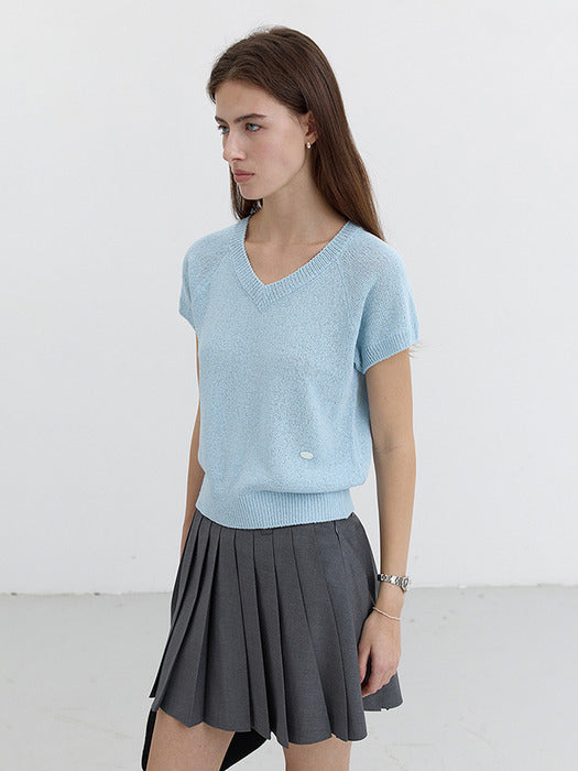 Dunst Summer Linen V-Neck Knit Blue