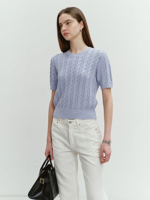Dunst Summer Cotton Cable Knit Swedish Blue