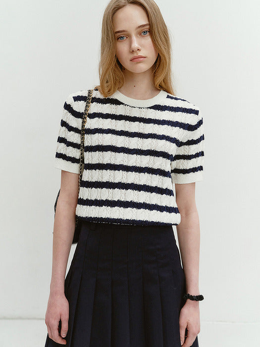 Dunst Summer Cotton Cable Knit Ivory Stripe