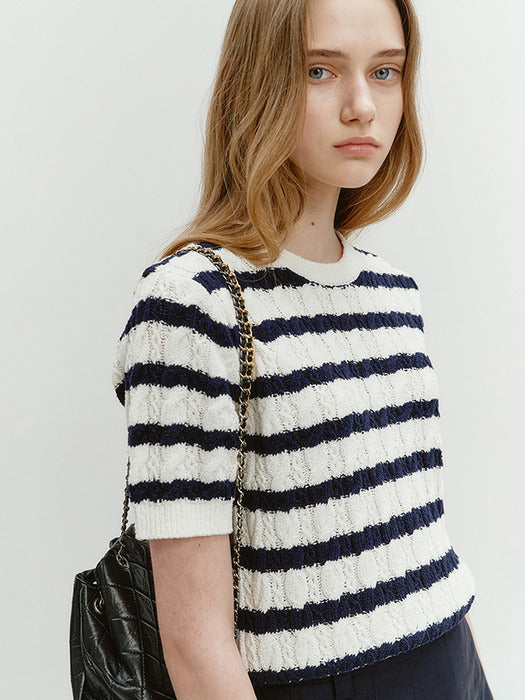 Dunst Summer Cotton Cable Knit Ivory Stripe