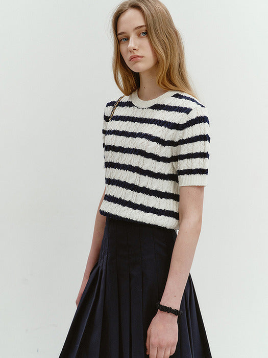 Dunst Summer Cotton Cable Knit Ivory Stripe