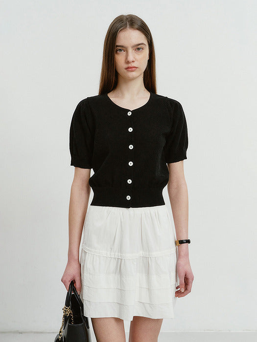 Dunst Scoop Neck Puff Sleeve Cardigan Black