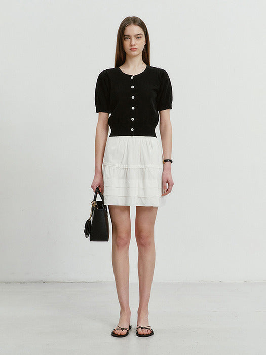 Dunst Scoop Neck Puff Sleeve Cardigan Black