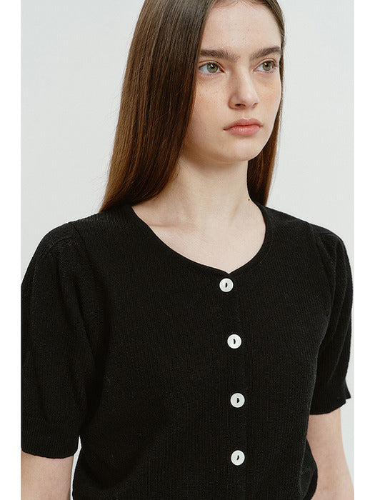 Dunst Scoop Neck Puff Sleeve Cardigan Black