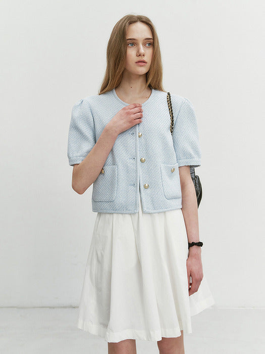 Dunst Volume Sleeve Tweed Jacket Soft Blue