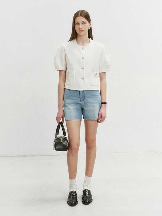 Dunst Volume Sleeve Tweed Jacket Soft Ivory